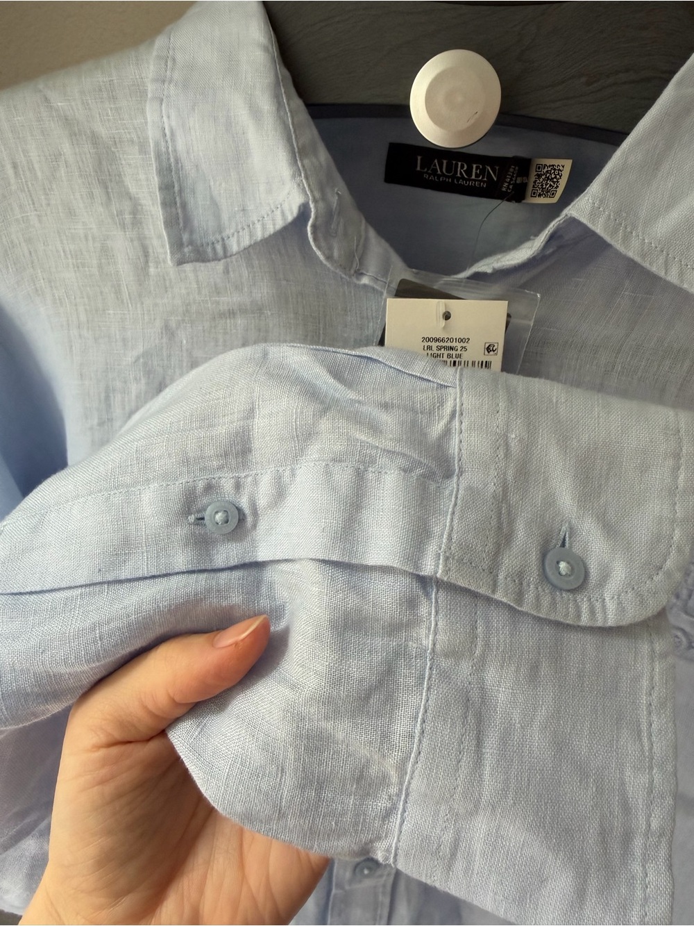 Lauren Ralph Lauren Oversize Striped Floral-Logo Linen Shirt Light Blue XXL - Picture 9 of 10